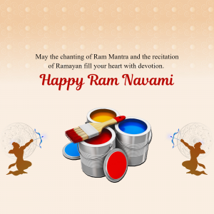 Ram Navami greeting with paint cans and Ramayana imagery