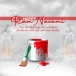 Ram Navami greeting with Lord Ram images and paint bucket