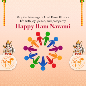 Ram Navami greeting with Lord Rama and people in a circle