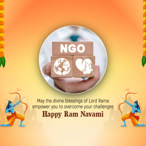 Image depicting hands holding blocks with Earth and heart symbols, with Ram Navami greetings.