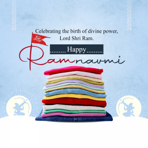 Ram Navami greeting with folded clothes and religious symbols