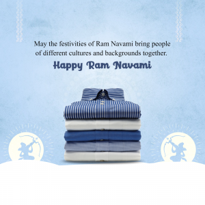 Ram Navami greeting with folded clothes and festive design.