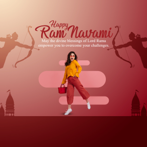 Ram Navami celebration with a woman and Lord Rama imagery