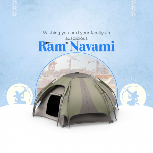 Ram Navami greeting card featuring the Ram Temple under construction