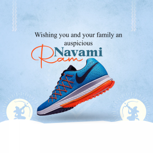 Blue and orange Nike running shoe with Navami greetings