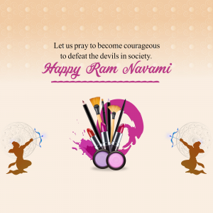 Ram Navami greeting with makeup brushes and cosmetics