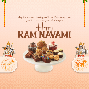 Ram Navami greeting with sweets and Lord Rama imagery