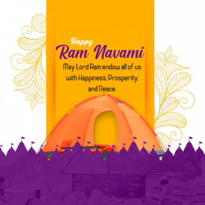 Ram Navami festive greeting with temple and floral design