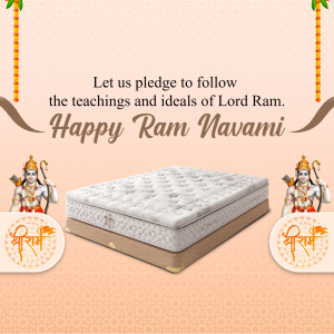 Ram Navami mattress promotion with Lord Ram imagery
