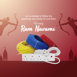 Ram Navami wish with an electrical extension cord and Lord Ram illustration