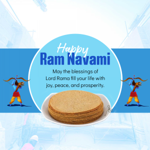 Ram Navami greeting with Lord Rama imagery and traditional sweets
