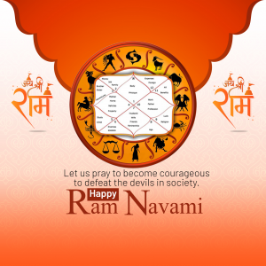 Ram Navami greeting with zodiac wheel and religious text