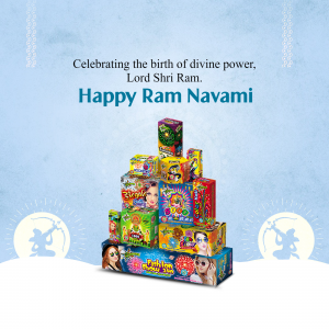 Ram Navami greeting with a stack of colorful fireworks