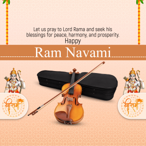 Ram Navami greeting card with a violin and depictions of Lord Rama
