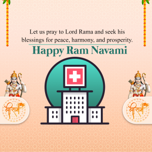 Ram Navami greeting with hospital illustration