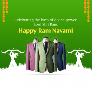 Ram Navami greeting with a festive design and suit imagery.