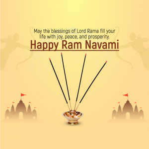 Ram Navami greeting with incense sticks and temple silhouette