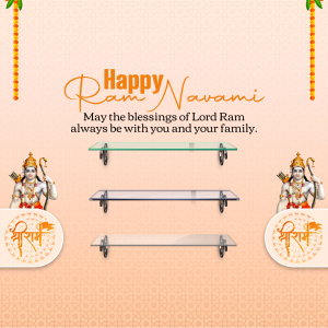 Ram Navami greeting with glass shelves display