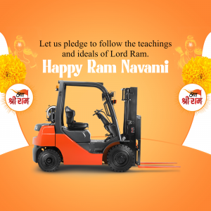 Ram Navami greeting with a forklift in the foreground