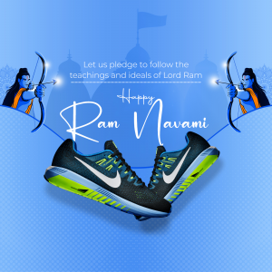 Ram Navami greeting with Lord Ram imagery and modern sneakers.