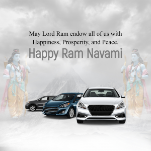 Ram Navami greetings with cars in the background