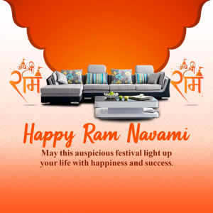 Modern grey sectional sofa with Ram Navami festive decorations