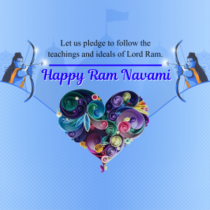 Ram Navami greeting with Lord Ram and a heart-shaped floral design