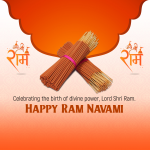 Ram Navami greeting with incense sticks and religious symbols