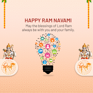 Ram Navami greeting with a digital lightbulb and Lord Ram imagery.