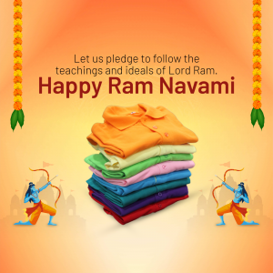 Ram Navami greeting with folded clothes and Lord Ram imagery