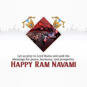 Ram Navami celebration image with a crowd and temple illustration