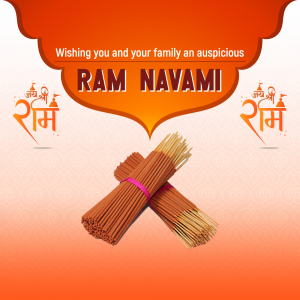 Ram Navami festive greeting with incense sticks and traditional symbols