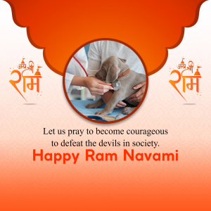 Veterinarian examining a puppy with religious symbols for Ram Navami