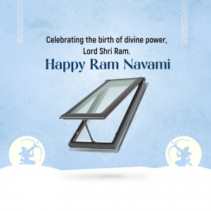 Ram Navami greeting with a window and religious symbols