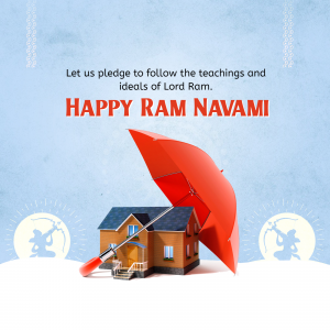 Ram Navami greeting with an umbrella protecting a house