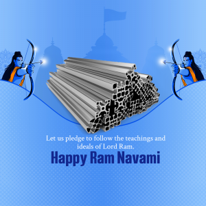Ram Navami greeting with steel pipes and Lord Ram imagery