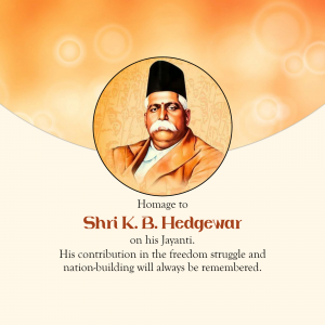 Portrait of Shri K. B. Hedgewar with text commemorating his birth anniversary.