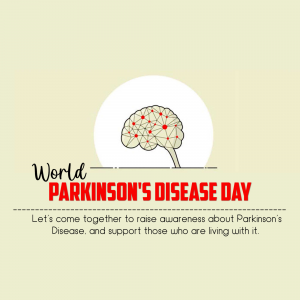 Illustration of a brain with red nodes representing Parkinson's Disease awareness