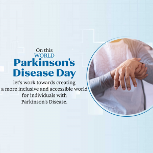 Image promoting Parkinson's Disease Day with a person's hands and text overlay.