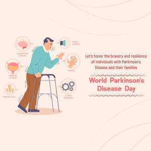 Illustration depicting symptoms of Parkinson's Disease and a message of support.