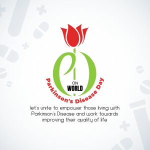Red tulip with a green Parkinson's awareness ribbon and text promoting empowerment for those living with Parkinson's Disease.