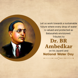 Portrait of Dr. B.R. Ambedkar with text commemorating his Jayanti and National Water Day