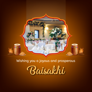 Baisakhi greeting with a decorated event setting