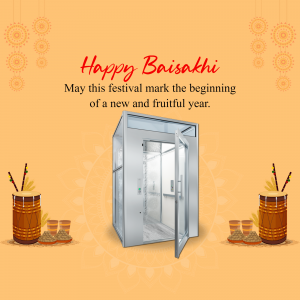 Happy Baisakhi greeting with an elevator advertisement