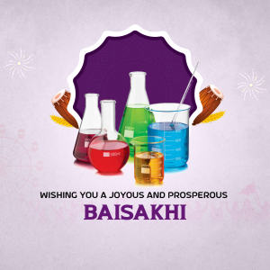 Baisakhi greeting with laboratory glassware and festive decorations