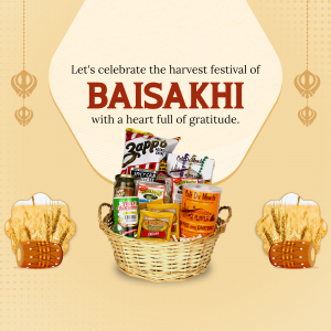A gift basket filled with snacks and sweets for Baisakhi celebration.