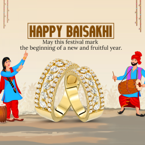 Happy Baisakhi illustration with people celebrating and golden rings