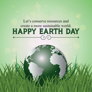 Earth Day graphic with globe and green grass