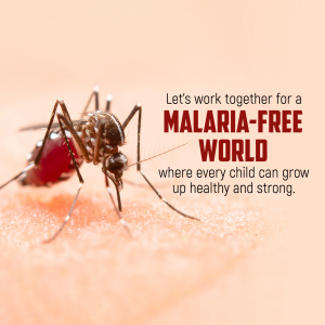 Close-up of a mosquito on skin with text promoting a malaria-free world.