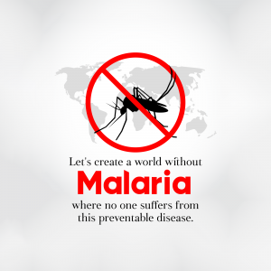 A graphic depicting a mosquito inside a red prohibition sign with the text 'Malaria' and a call to action.